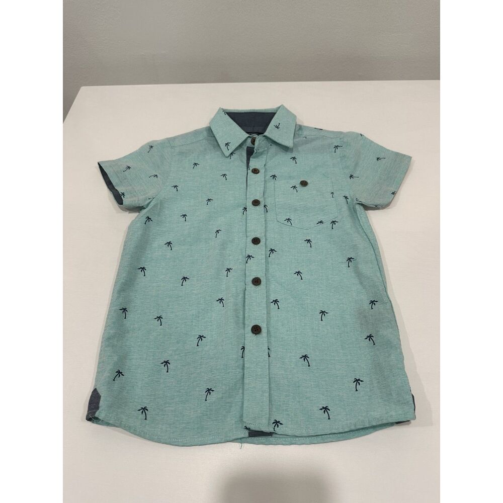 Eighty Eight Boys Mint Palm Tree Short Sleeve Button Up Shirt